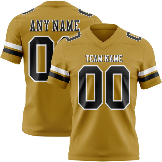 Custom Old Gold Black-White Mesh Authentic Football Jersey - Sky-Custom
