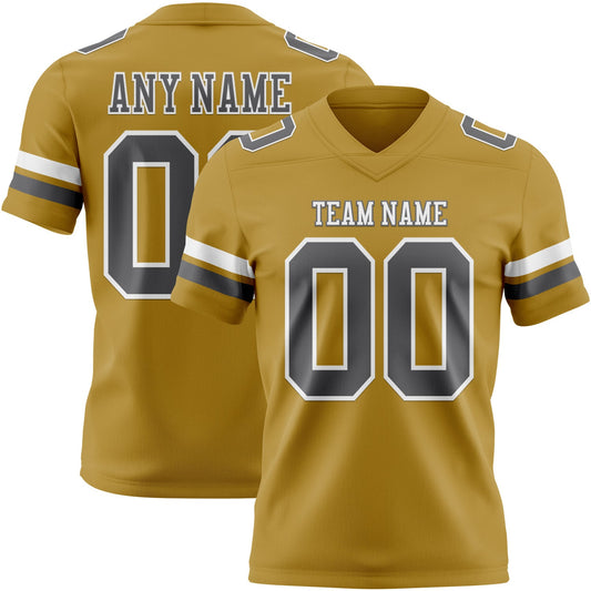 Custom Old Gold Steel Gray-White Mesh Authentic Football Jersey - Sky-Custom