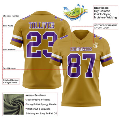 Custom Old Gold Purple-White Mesh Authentic Football Jersey - Sky-Custom