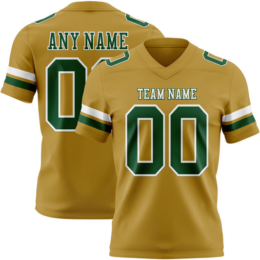 Custom Old Gold Green-White Mesh Authentic Football Jersey - Sky-Custom