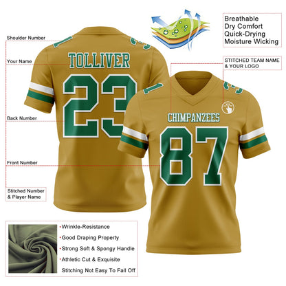 Custom Old Gold Kelly Green-White Mesh Authentic Football Jersey - Sky-Custom