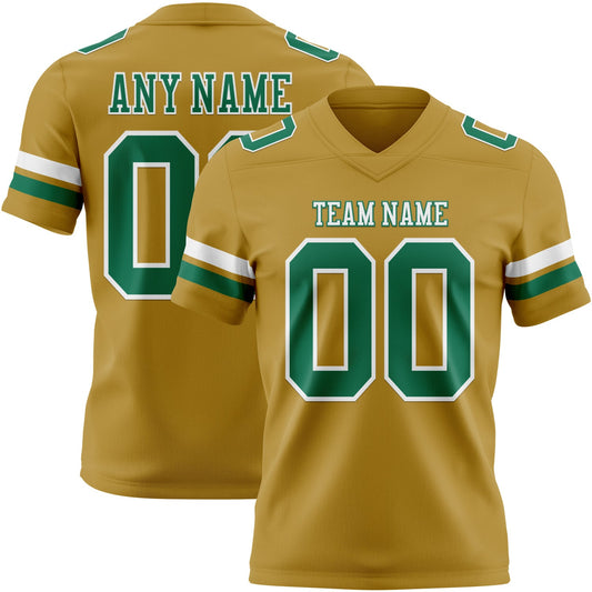 Custom Old Gold Kelly Green-White Mesh Authentic Football Jersey - Sky-Custom