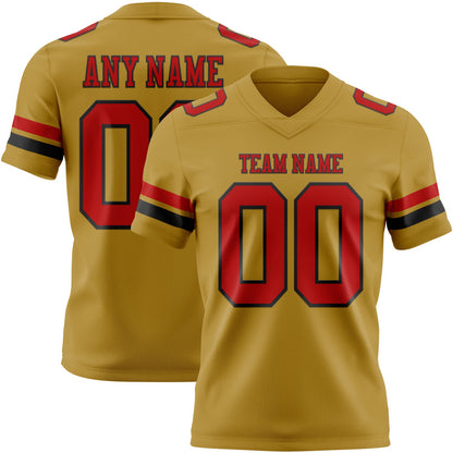 Custom Old Gold Red-Black Mesh Authentic Football Jersey - Sky-Custom