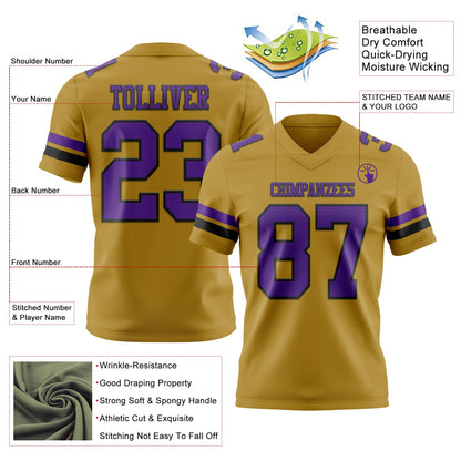 Custom Old Gold Purple-Black Mesh Authentic Football Jersey - Sky-Custom