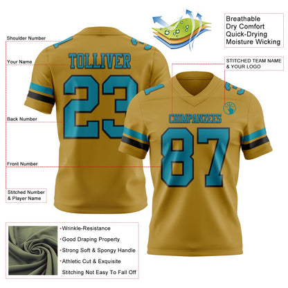 Custom Old Gold Teal-Black Mesh Authentic Football Jersey - Sky-Custom
