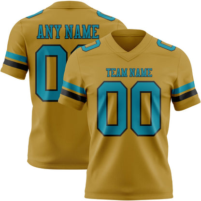 Custom Old Gold Teal-Black Mesh Authentic Football Jersey - Sky-Custom