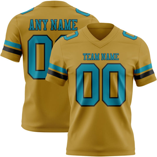 Custom Old Gold Teal-Black Mesh Authentic Football Jersey - Sky-Custom