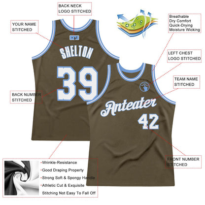Custom Olive White-Light Blue Authentic Throwback Salute To Service Basketball Jersey - Sky-Custom