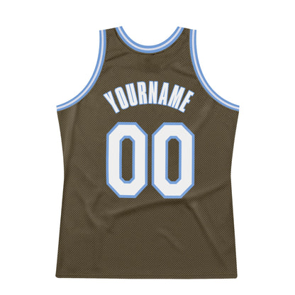 Custom Olive White-Light Blue Authentic Throwback Salute To Service Basketball Jersey - Sky-Custom