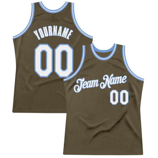 Custom Olive White-Light Blue Authentic Throwback Salute To Service Basketball Jersey - Sky-Custom