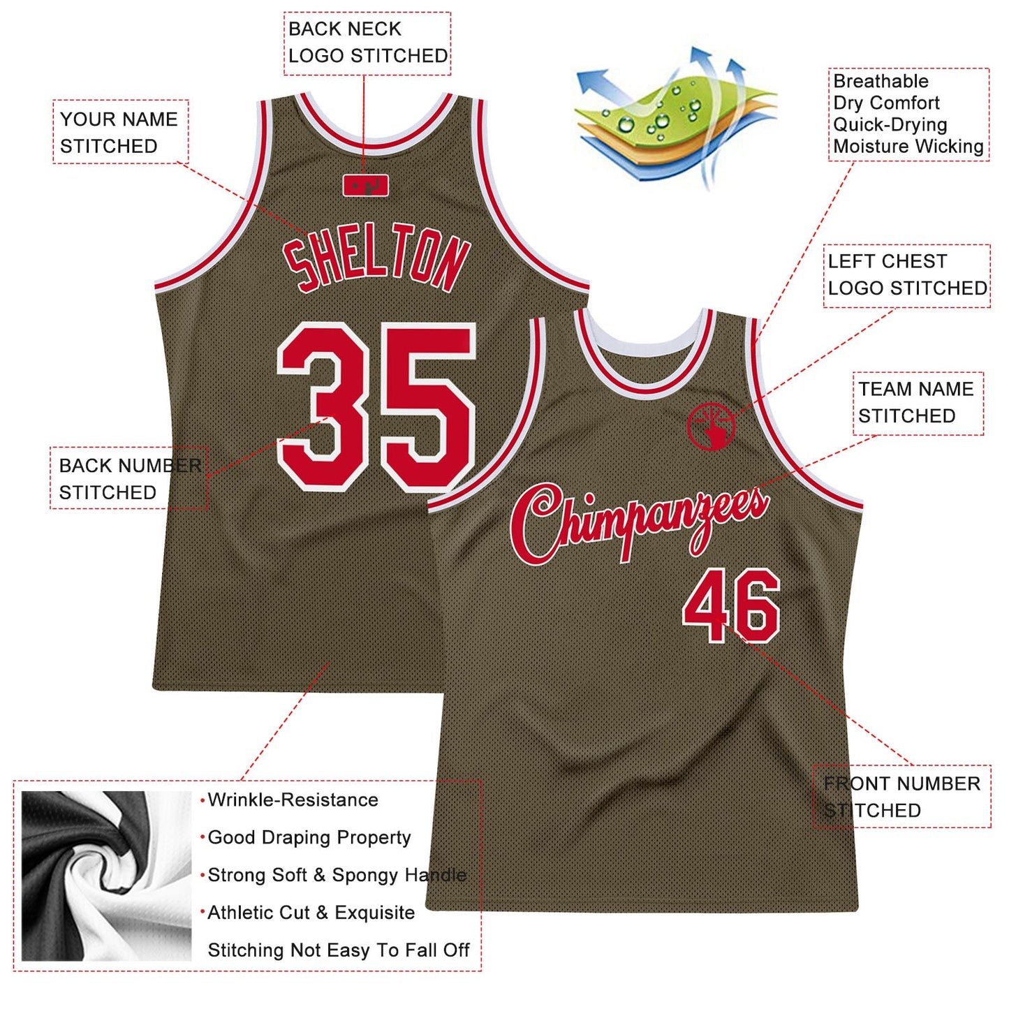 Custom Olive Red-White Authentic Throwback Salute To Service Basketball Jersey - Sky-Custom