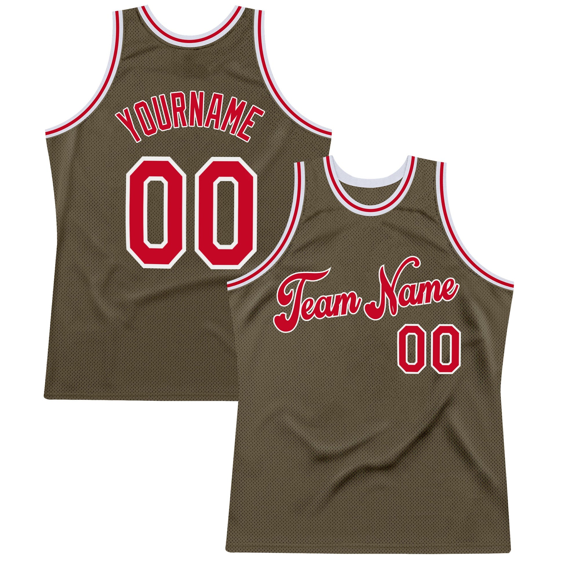 Custom Olive Red-White Authentic Throwback Salute To Service Basketball Jersey - Sky-Custom