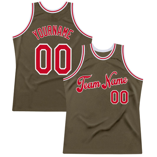 Custom Olive Red-White Authentic Throwback Salute To Service Basketball Jersey - Sky-Custom