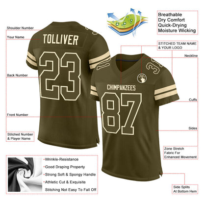 Custom Olive Olive-Cream Mesh Authentic Salute To Service Football Jersey - Sky-Custom