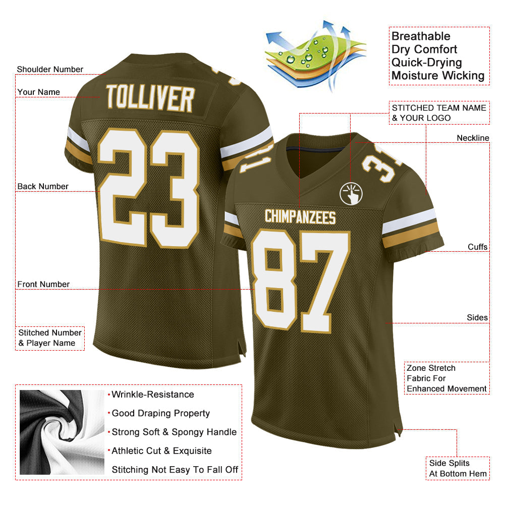 Custom Olive White-Old Gold Mesh Authentic Salute To Service Football Jersey - Sky-Custom