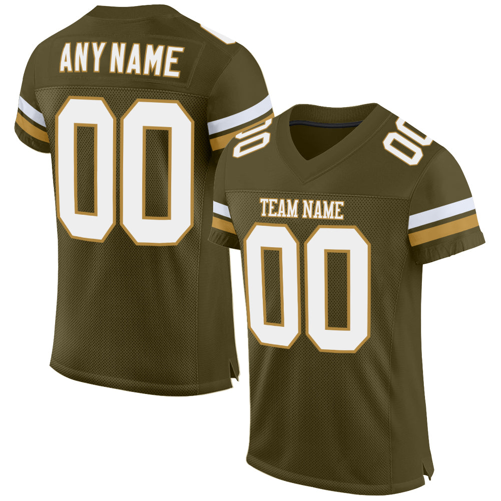 Custom Olive White-Old Gold Mesh Authentic Salute To Service Football Jersey - Sky-Custom