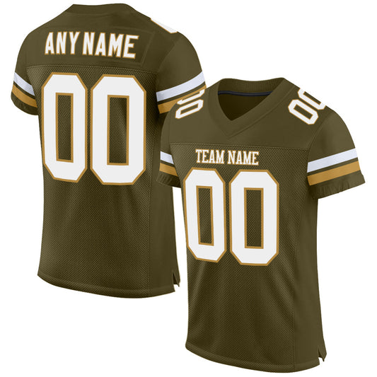 Custom Olive White-Old Gold Mesh Authentic Salute To Service Football Jersey - Sky-Custom