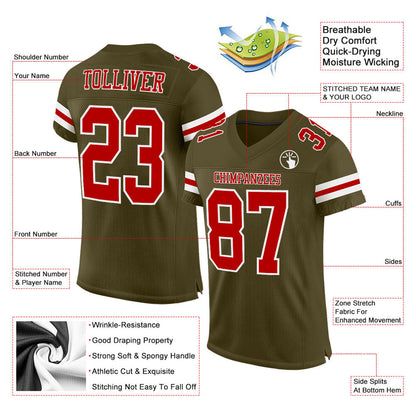 Custom Olive Red-White Mesh Authentic Salute To Service Football Jersey - Sky-Custom