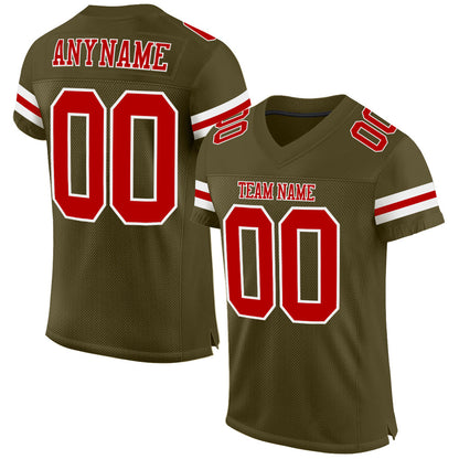 Custom Olive Red-White Mesh Authentic Salute To Service Football Jersey - Sky-Custom