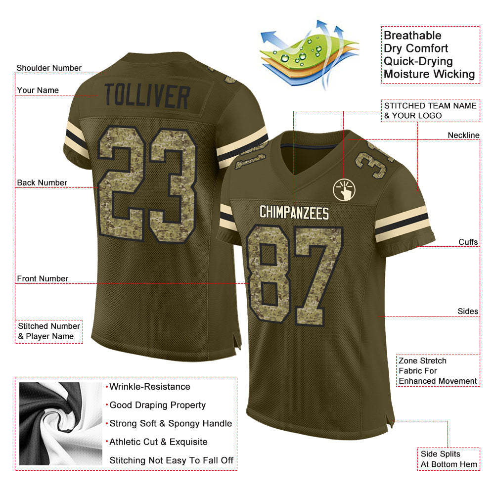 Custom Olive Camo-Black Mesh Authentic Salute To Service Football Jersey - Sky-Custom