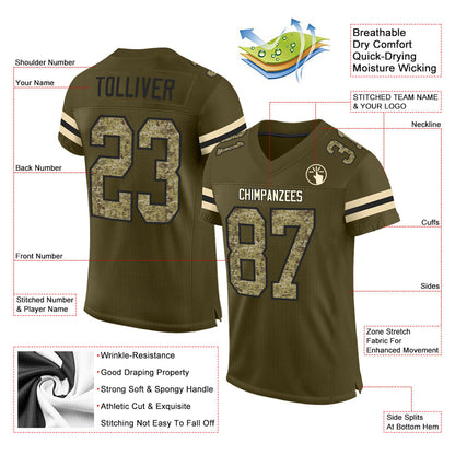 Custom Olive Camo-Black Mesh Authentic Salute To Service Football Jersey - Sky-Custom