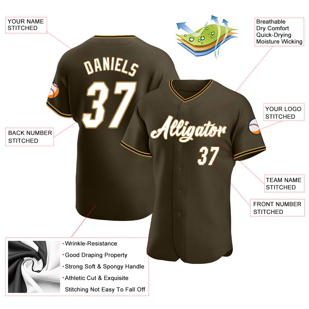 Custom Olive White-Old Gold Authentic Salute To Service Baseball Jersey - Sky-Custom