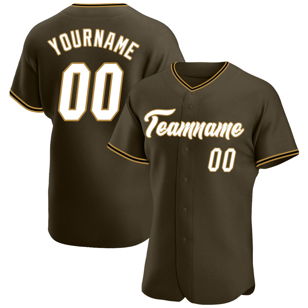 Custom Olive White-Old Gold Authentic Salute To Service Baseball Jersey - Sky-Custom