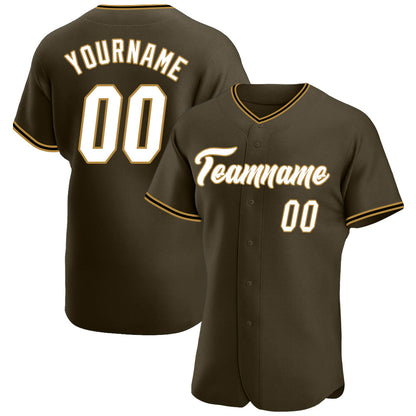 Custom Olive White-Old Gold Authentic Salute To Service Baseball Jersey - Sky-Custom