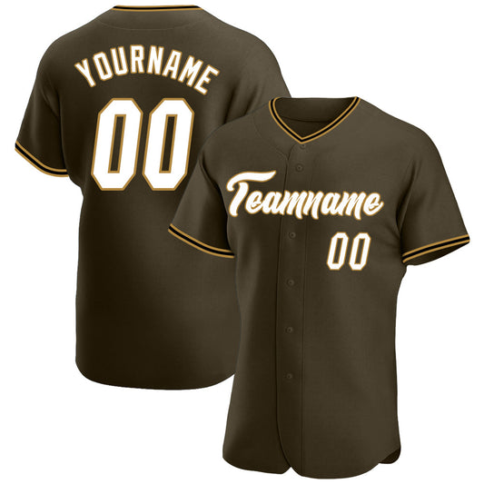 Custom Olive White-Old Gold Authentic Salute To Service Baseball Jersey - Sky-Custom