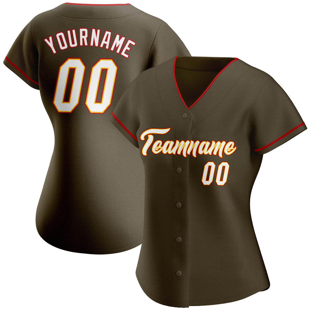 Custom Olive White-Gold Authentic Salute To Service Baseball Jersey - Sky-Custom