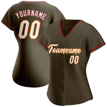 Custom Olive White-Gold Authentic Salute To Service Baseball Jersey - Sky-Custom