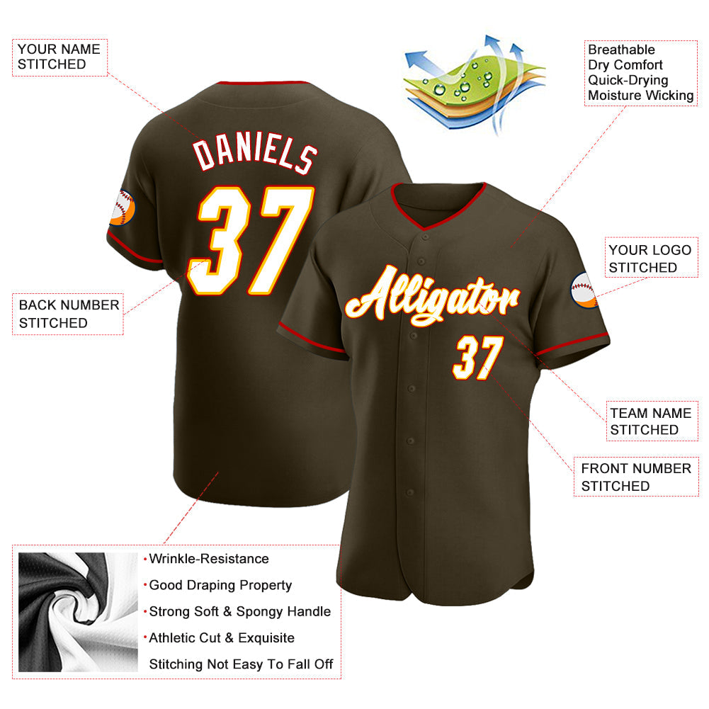 Custom Olive White-Gold Authentic Salute To Service Baseball Jersey - Sky-Custom