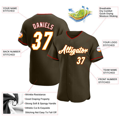 Custom Olive White-Gold Authentic Salute To Service Baseball Jersey - Sky-Custom