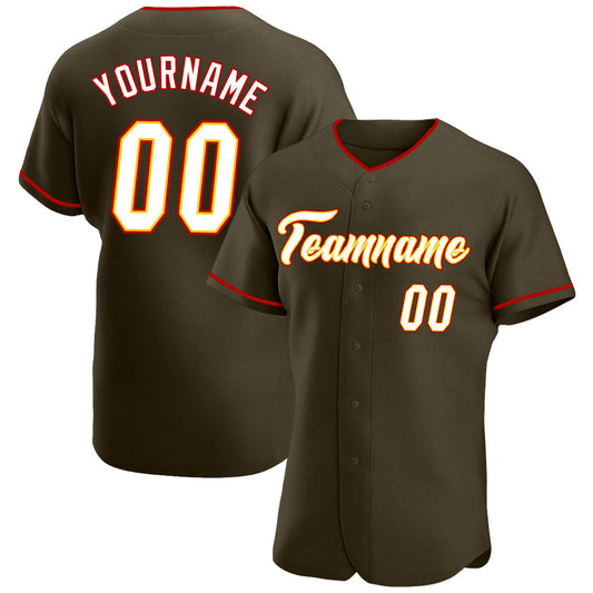 Custom Olive White-Gold Authentic Salute To Service Baseball Jersey - Sky-Custom