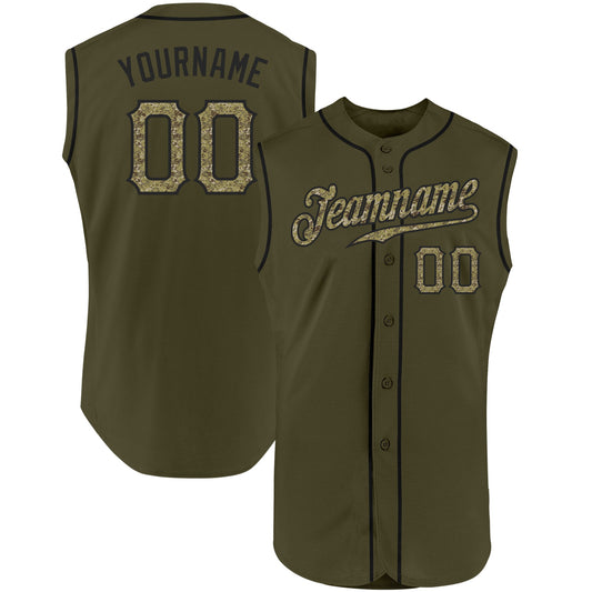 Custom Olive Camo-Black Authentic Sleeveless Salute To Service Baseball Jersey - Sky-Custom