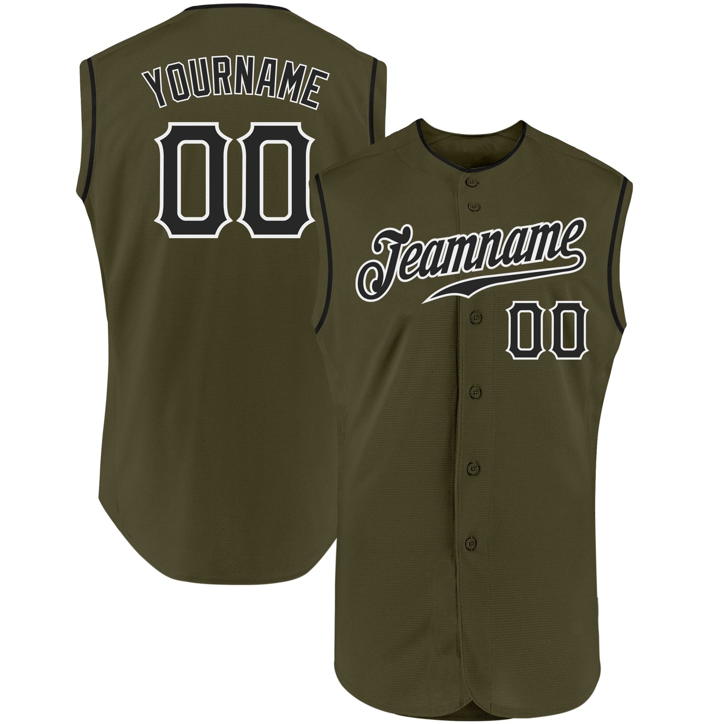 Custom Olive Black-White Authentic Sleeveless Salute To Service Baseball Jersey - Sky-Custom