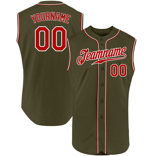 Custom Olive Red-White Authentic Sleeveless Salute To Service Baseball Jersey - Sky-Custom