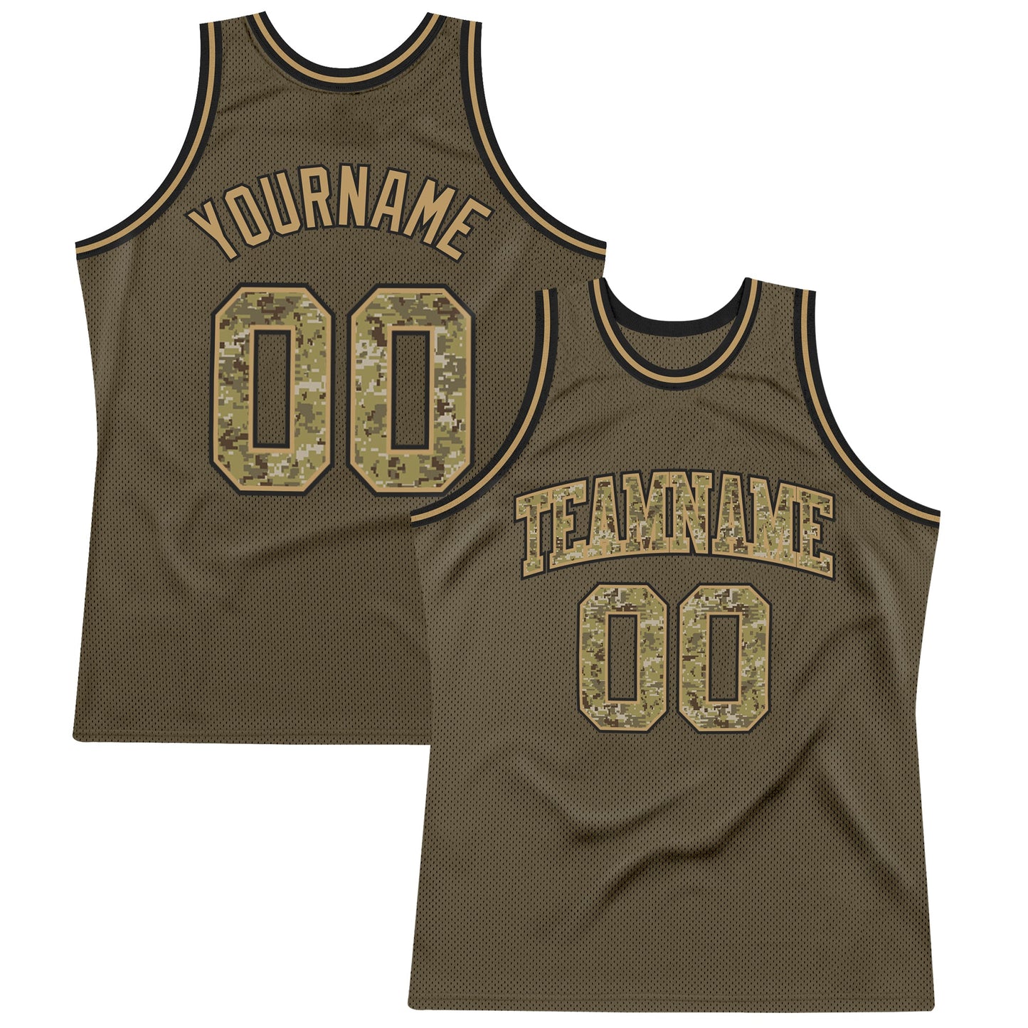 Custom Olive Camo-Old Gold Authentic Throwback Salute To Service Basketball Jersey - Sky-Custom