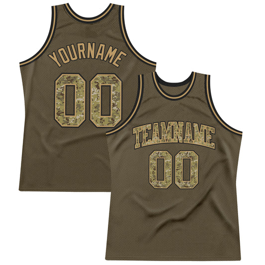 Custom Olive Camo-Old Gold Authentic Throwback Salute To Service Basketball Jersey - Sky-Custom