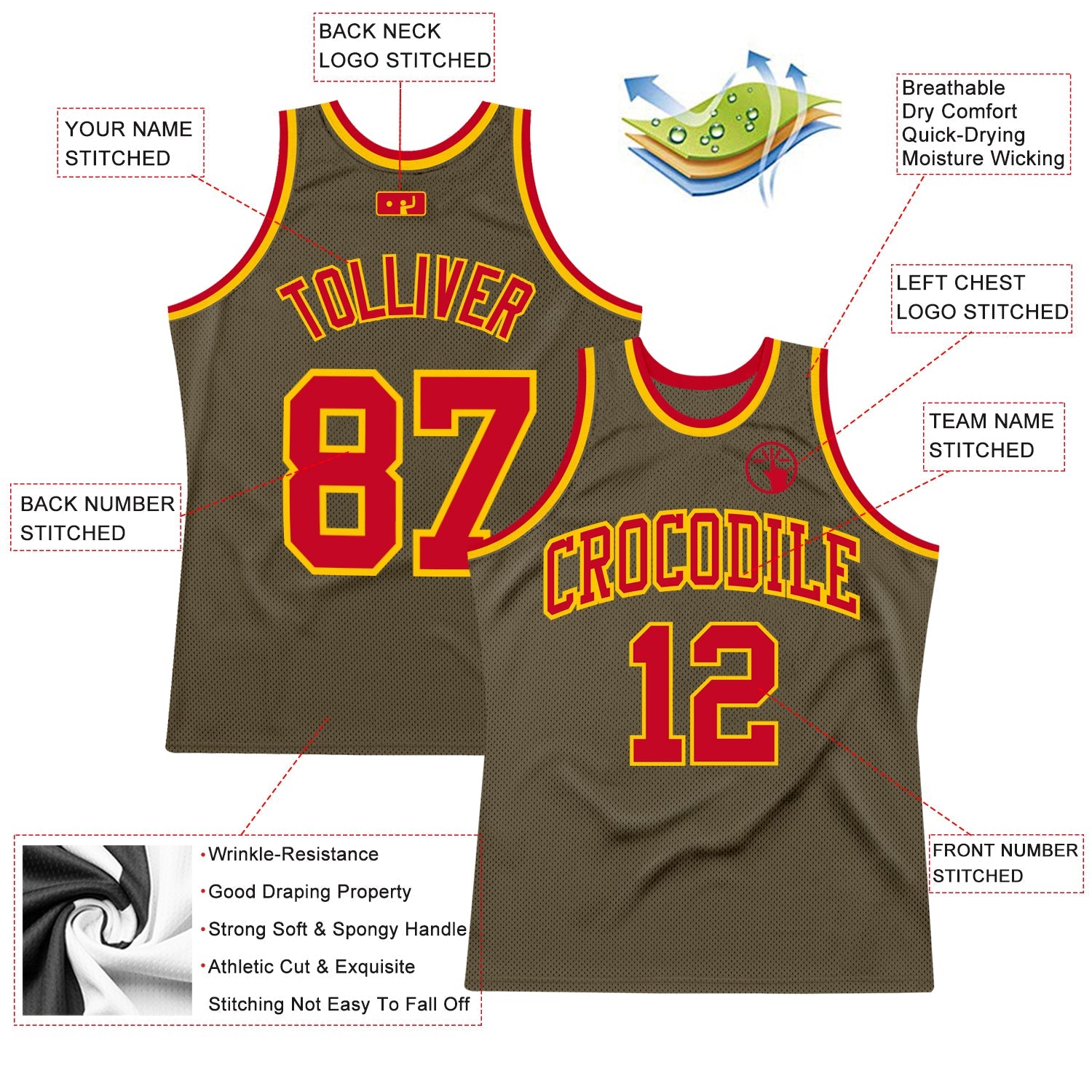 Custom Olive Red-Gold Authentic Throwback Salute To Service Basketball Jersey - Sky-Custom
