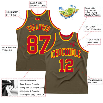 Custom Olive Red-Gold Authentic Throwback Salute To Service Basketball Jersey - Sky-Custom