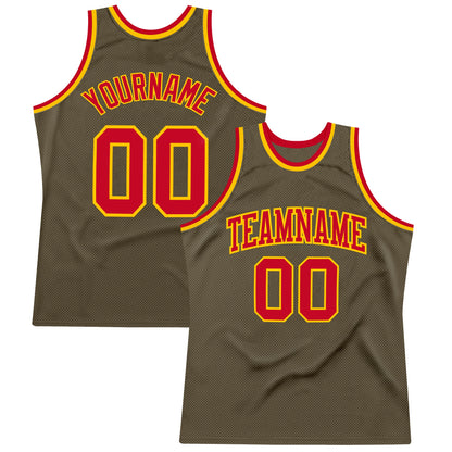 Custom Olive Red-Gold Authentic Throwback Salute To Service Basketball Jersey - Sky-Custom