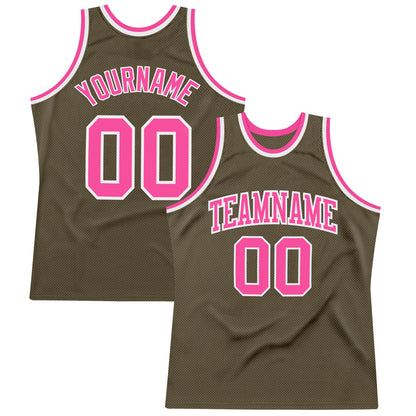 Custom Olive Pink-White Authentic Throwback Salute To Service Basketball Jersey - Sky-Custom