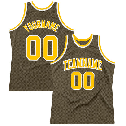 Custom Olive Gold-White Authentic Throwback Salute To Service Basketball Jersey - Sky-Custom