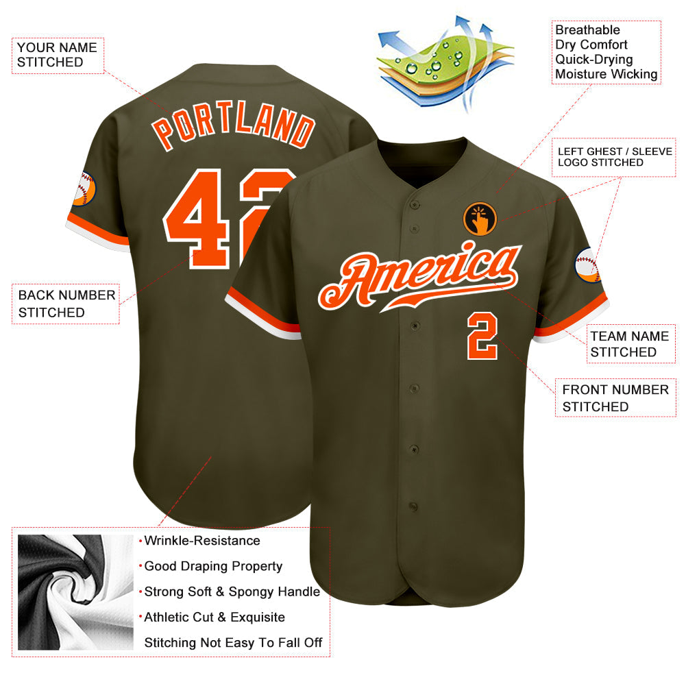 Custom Olive Orange-White Authentic Salute To Service Baseball Jersey - Sky-Custom