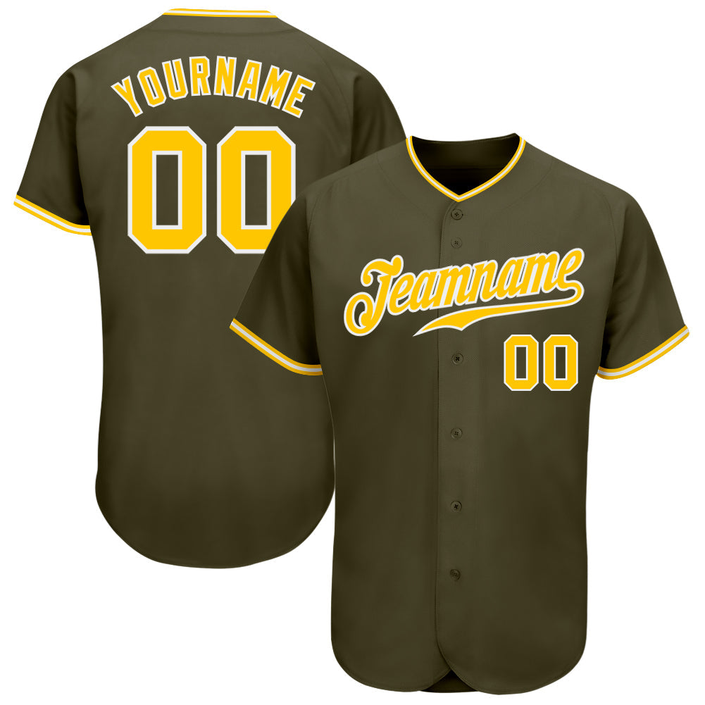 Custom Olive Gold-White Authentic Salute To Service Baseball Jersey - Sky-Custom
