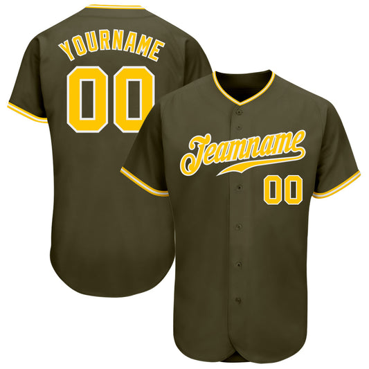 Custom Olive Gold-White Authentic Salute To Service Baseball Jersey - Sky-Custom