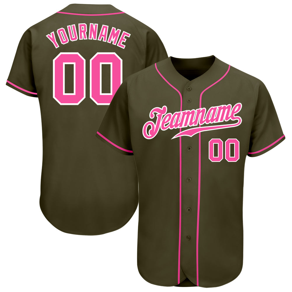 Custom Olive Pink-White Authentic Salute To Service Baseball Jersey - Sky-Custom