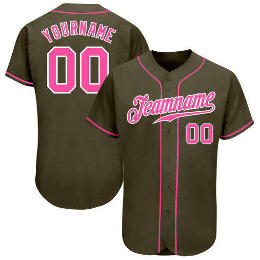 Custom Olive Pink-White Authentic Salute To Service Baseball Jersey - Sky-Custom