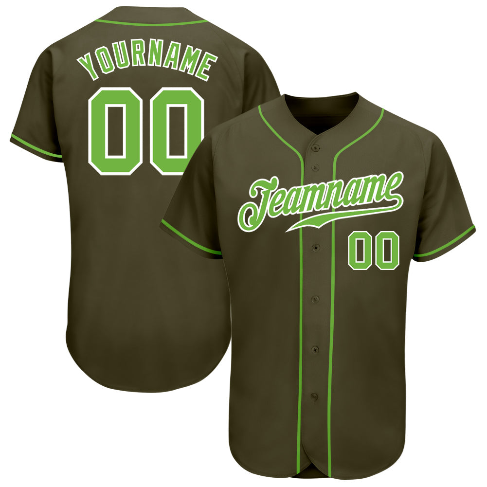 Custom Olive Neon Green-White Authentic Salute To Service Baseball Jersey - Sky-Custom